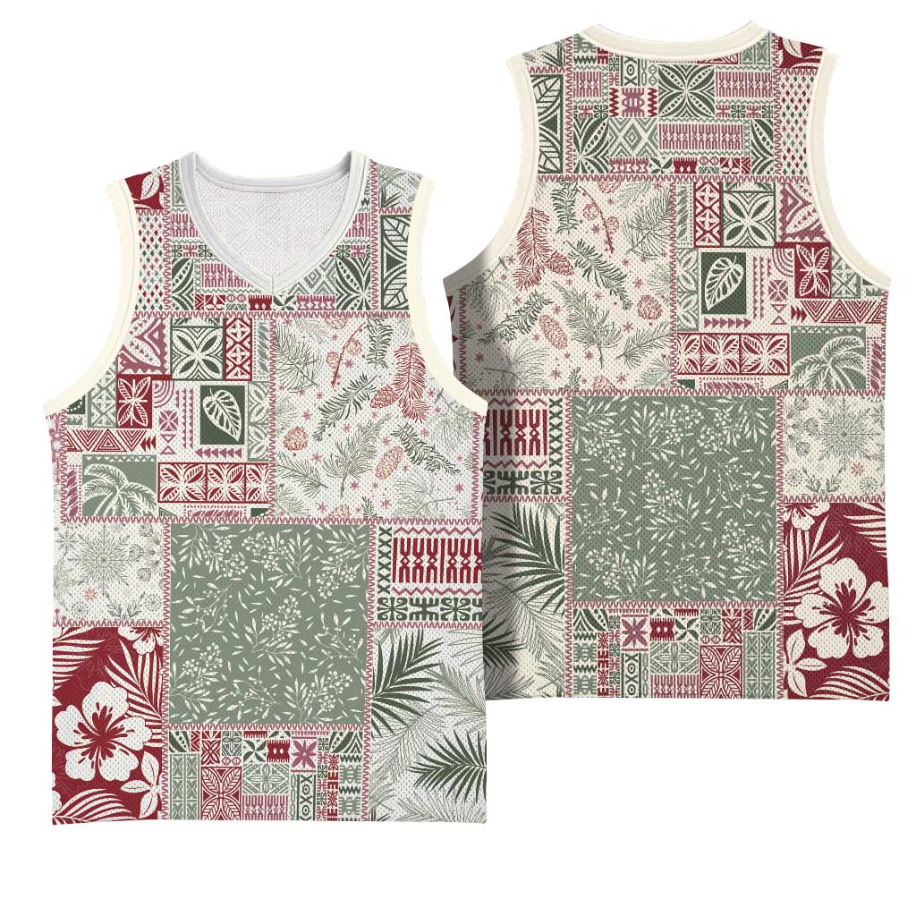 Aloha Hawaii Pastel Christmas Patchwork Basketball Jersey Classic Style - Polynesian Pride