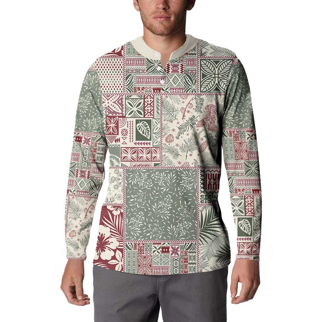 Aloha Hawaii Pastel Christmas Patchwork Button Sweatshirt Classic Style - Polynesian Pride