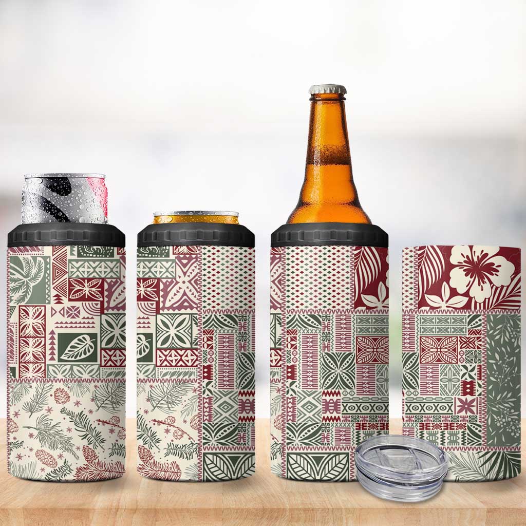 Aloha Hawaii Pastel Christmas Patchwork 4 in 1 Can Cooler Tumbler Classic Style - Polynesian Pride