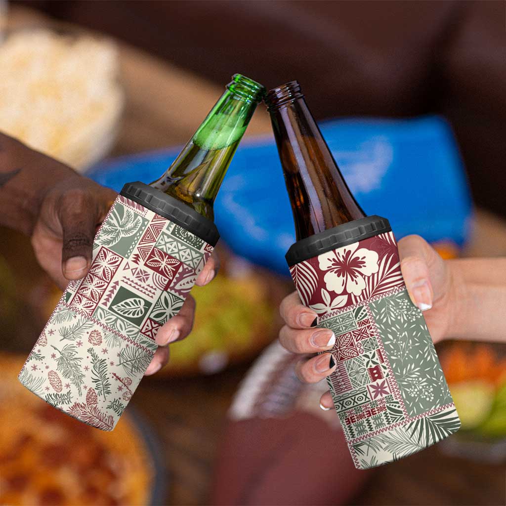 Aloha Hawaii Pastel Christmas Patchwork 4 in 1 Can Cooler Tumbler Classic Style - Polynesian Pride