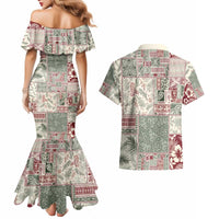 Aloha Hawaii Pastel Christmas Patchwork Couples Matching Mermaid Dress and Hawaiian Shirt Classic Style - Polynesian Pride