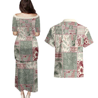Aloha Hawaii Pastel Christmas Patchwork Couples Matching Puletasi and Hawaiian Shirt Classic Style - Polynesian Pride