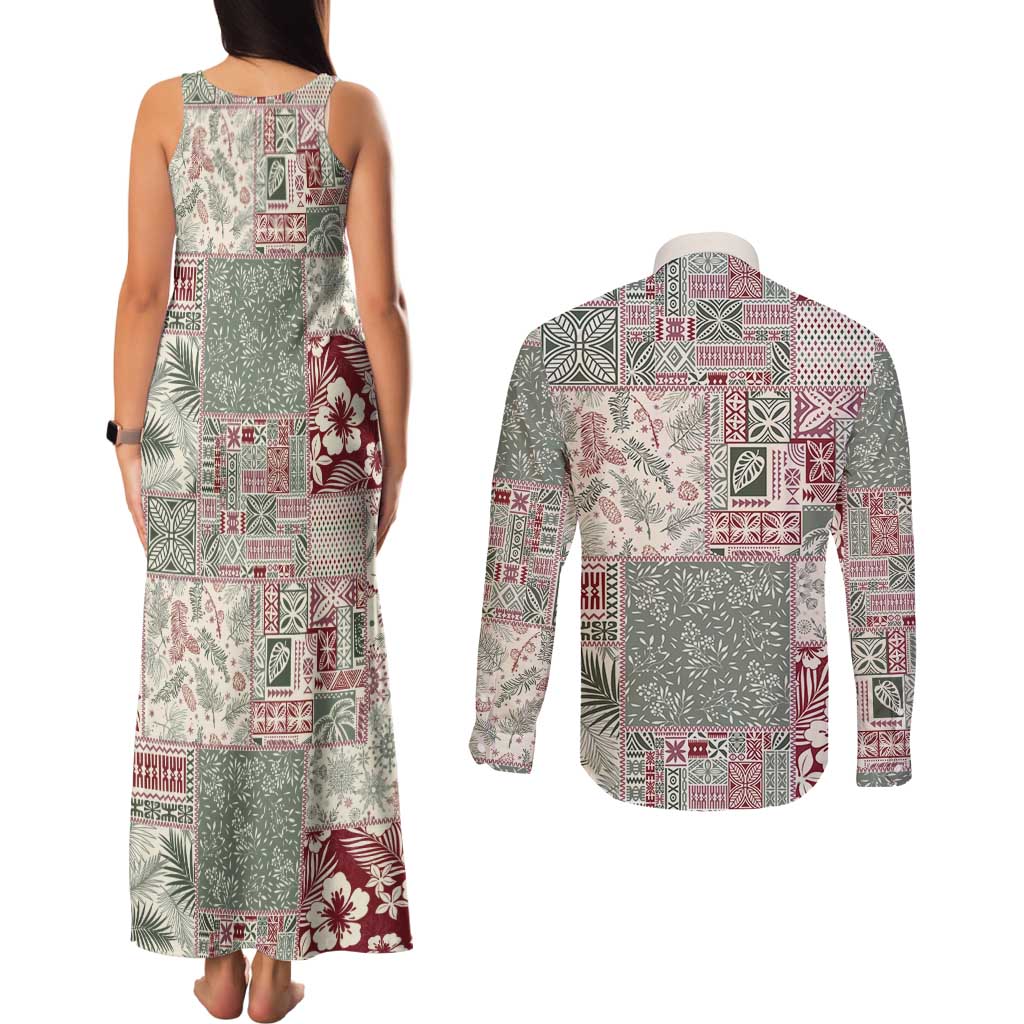 Aloha Hawaii Pastel Christmas Patchwork Couples Matching Tank Maxi Dress and Long Sleeve Button Shirt Classic Style - Polynesian Pride