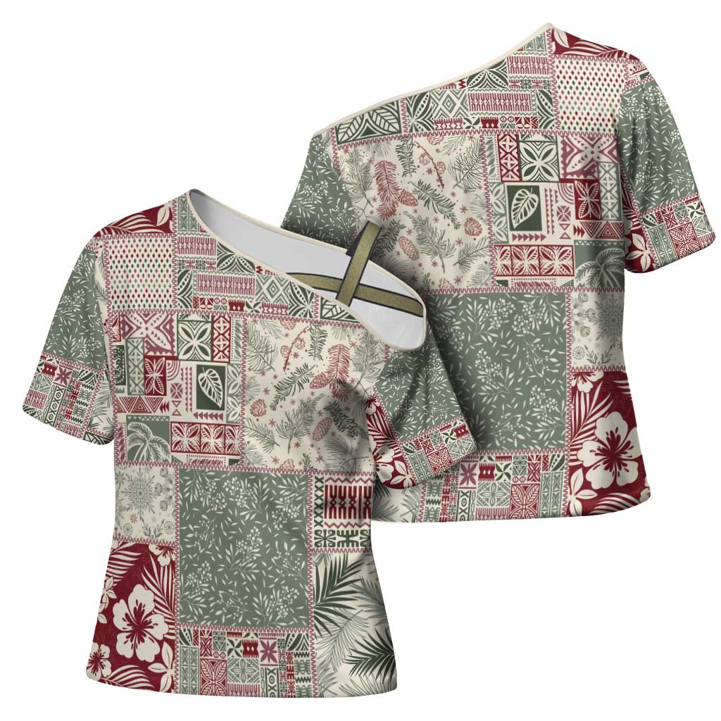 Aloha Hawaii Pastel Christmas Patchwork Cross Shoulder Shirt Classic Style - Polynesian Pride