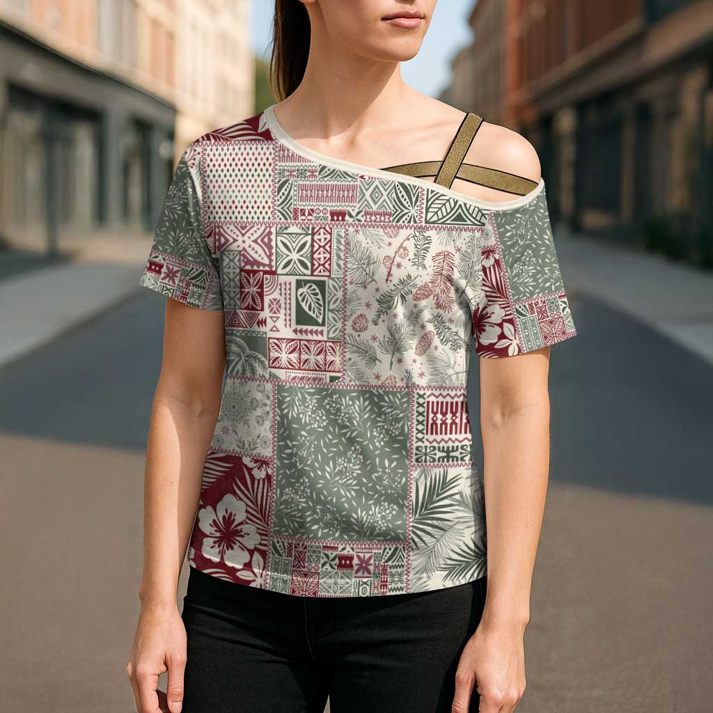 Aloha Hawaii Pastel Christmas Patchwork Cross Shoulder Shirt Classic Style - Polynesian Pride