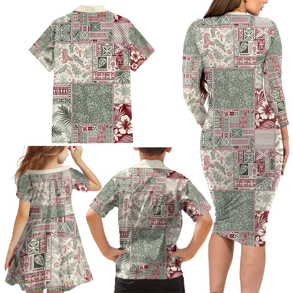 Aloha Hawaii Pastel Christmas Patchwork Family Matching Long Sleeve Bodycon Dress and Hawaiian Shirt Classic Style - Polynesian Pride