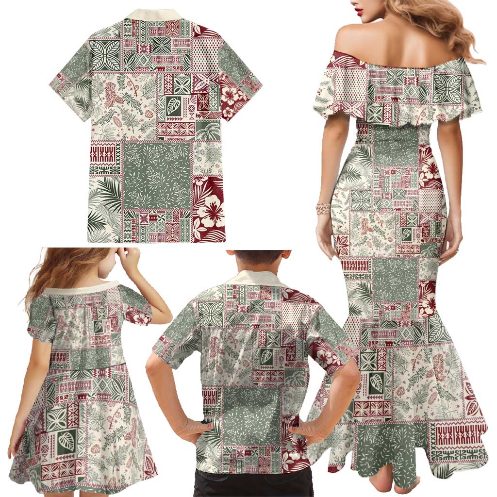 Aloha Hawaii Pastel Christmas Patchwork Family Matching Mermaid Dress and Hawaiian Shirt Classic Style - Polynesian Pride