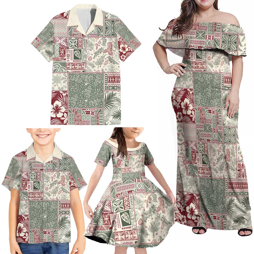 Aloha Hawaii Pastel Christmas Patchwork Family Matching Off Shoulder Maxi Dress and Hawaiian Shirt Classic Style - Polynesian Pride