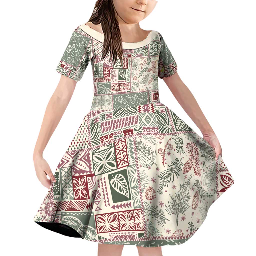 Aloha Hawaii Pastel Christmas Patchwork Family Matching Off Shoulder Short Dress and Hawaiian Shirt Classic Style - Polynesian Pride