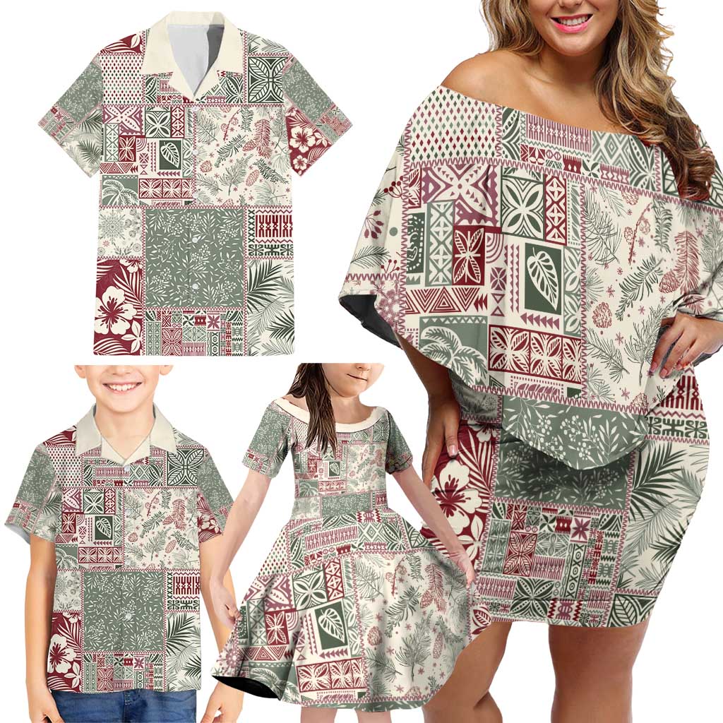 Aloha Hawaii Pastel Christmas Patchwork Family Matching Off Shoulder Short Dress and Hawaiian Shirt Classic Style - Polynesian Pride