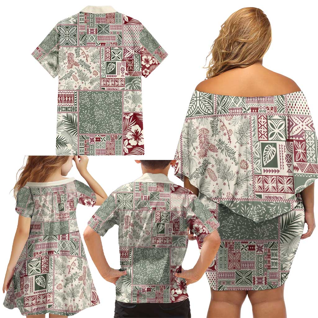 Aloha Hawaii Pastel Christmas Patchwork Family Matching Off Shoulder Short Dress and Hawaiian Shirt Classic Style - Polynesian Pride