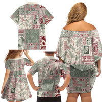 Aloha Hawaii Pastel Christmas Patchwork Family Matching Off Shoulder Short Dress and Hawaiian Shirt Classic Style - Polynesian Pride