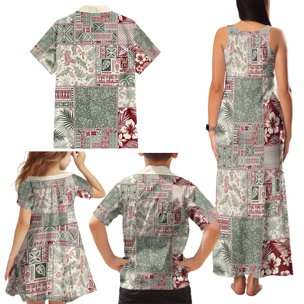 Aloha Hawaii Pastel Christmas Patchwork Family Matching Tank Maxi Dress and Hawaiian Shirt Classic Style - Polynesian Pride