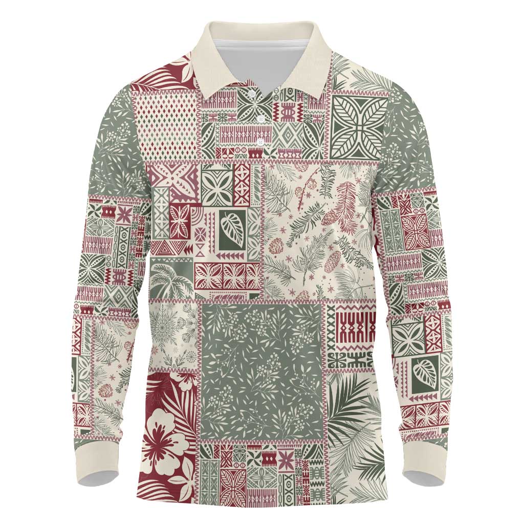 Aloha Hawaii Pastel Christmas Patchwork Long Sleeve Polo Shirt Classic Style - Polynesian Pride