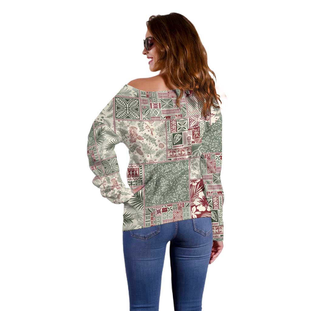 Aloha Hawaii Pastel Christmas Patchwork Off Shoulder Sweater Classic Style - Polynesian Pride
