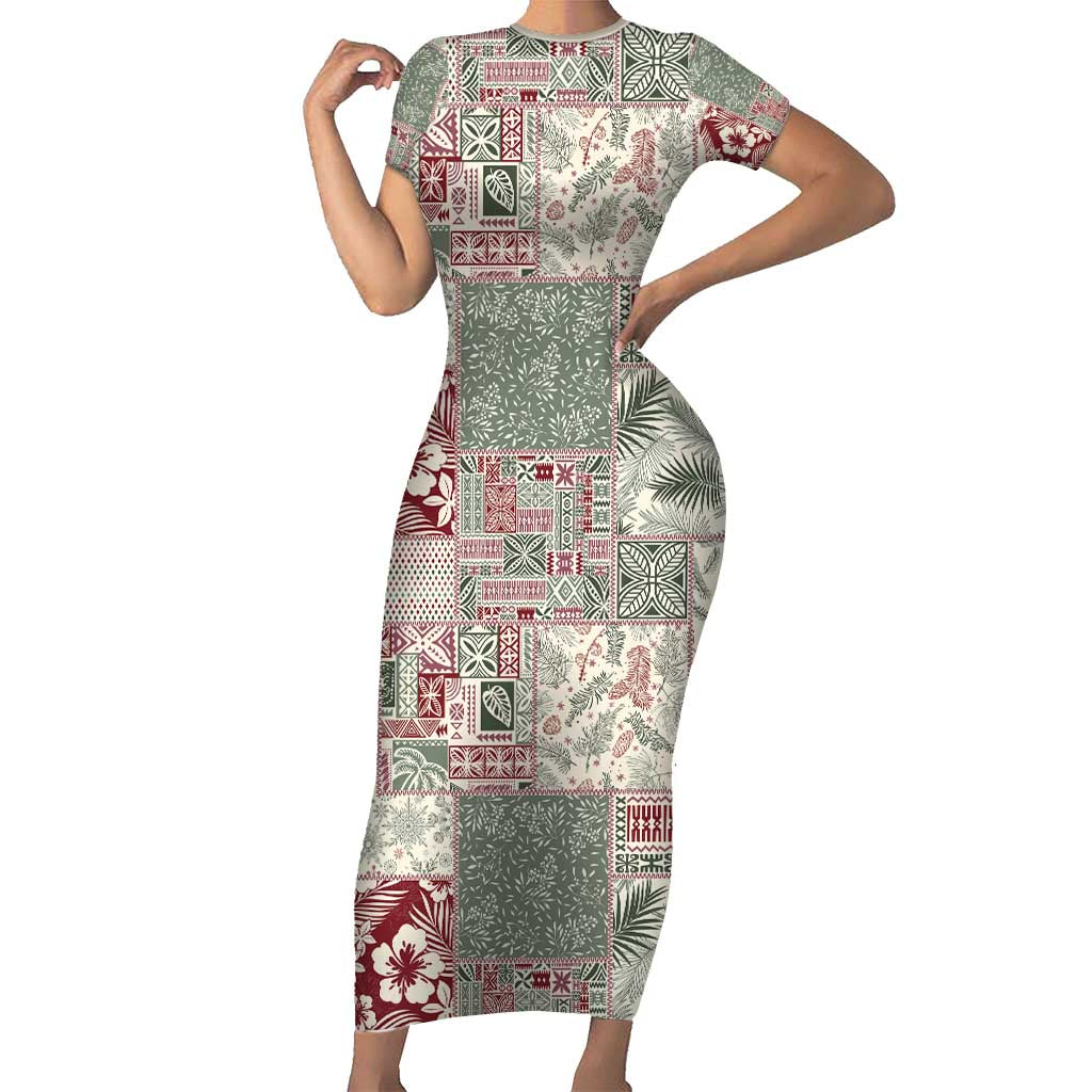 Aloha Hawaii Pastel Christmas Patchwork Short Sleeve Bodycon Dress Classic Style - Polynesian Pride