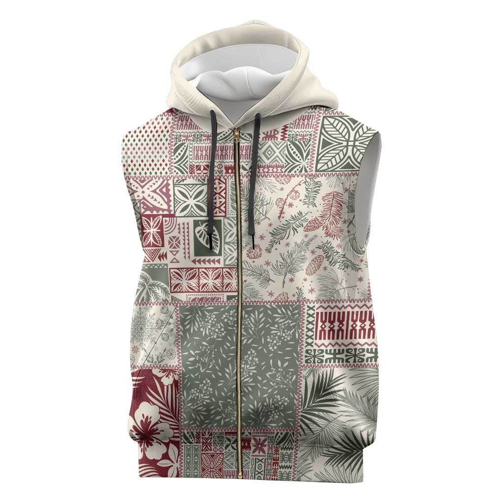 Aloha Hawaii Pastel Christmas Patchwork Sleeveless Zip Hoodie Classic Style - Polynesian Pride