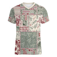 Aloha Hawaii Pastel Christmas Patchwork Women V-Neck T-Shirt Classic Style - Polynesian Pride