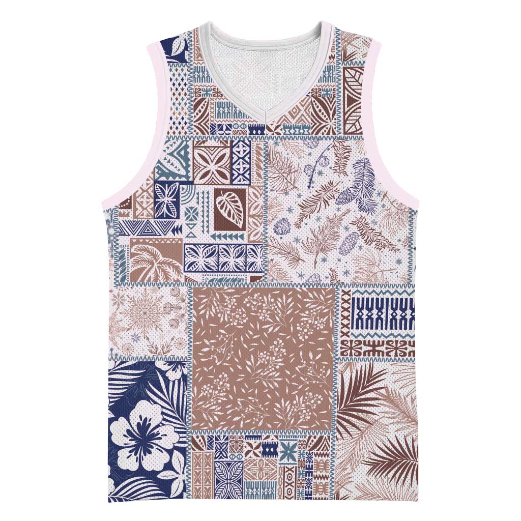 Aloha Hawaii Pastel Christmas Patchwork Basketball Jersey Rustic Style - Polynesian Pride