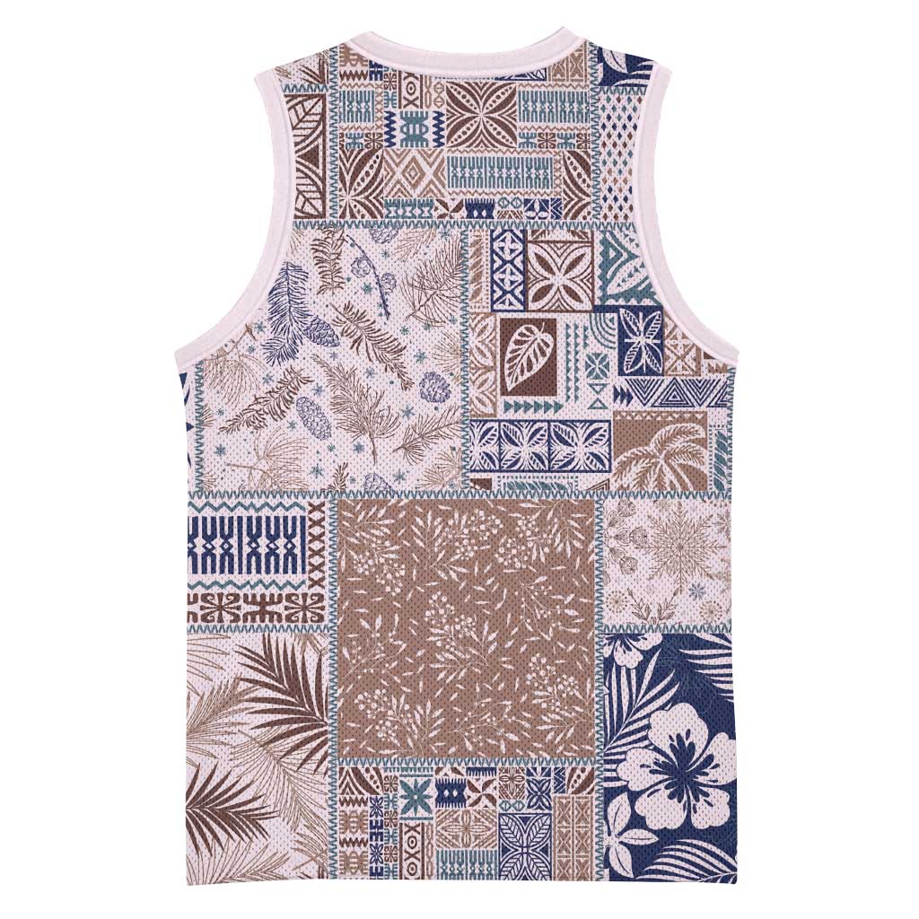 Aloha Hawaii Pastel Christmas Patchwork Basketball Jersey Rustic Style - Polynesian Pride