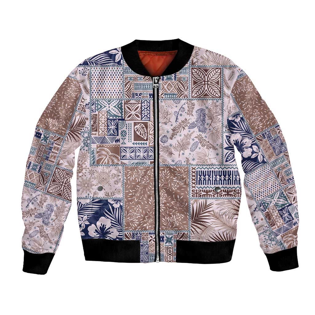 Aloha Hawaii Pastel Christmas Patchwork Bomber Jacket Rustic Style - Polynesian Pride