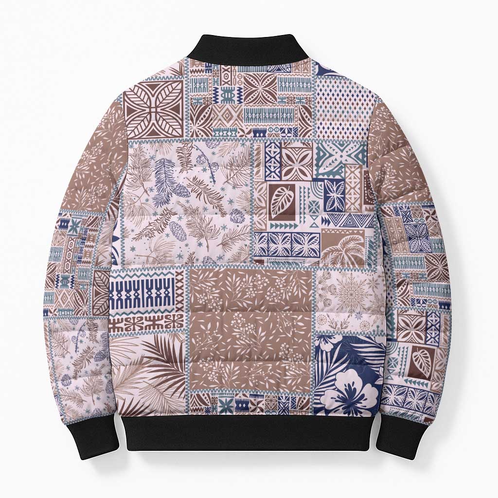 Aloha Hawaii Pastel Christmas Patchwork Bomber Puffer Jacket Rustic Style - Polynesian Pride