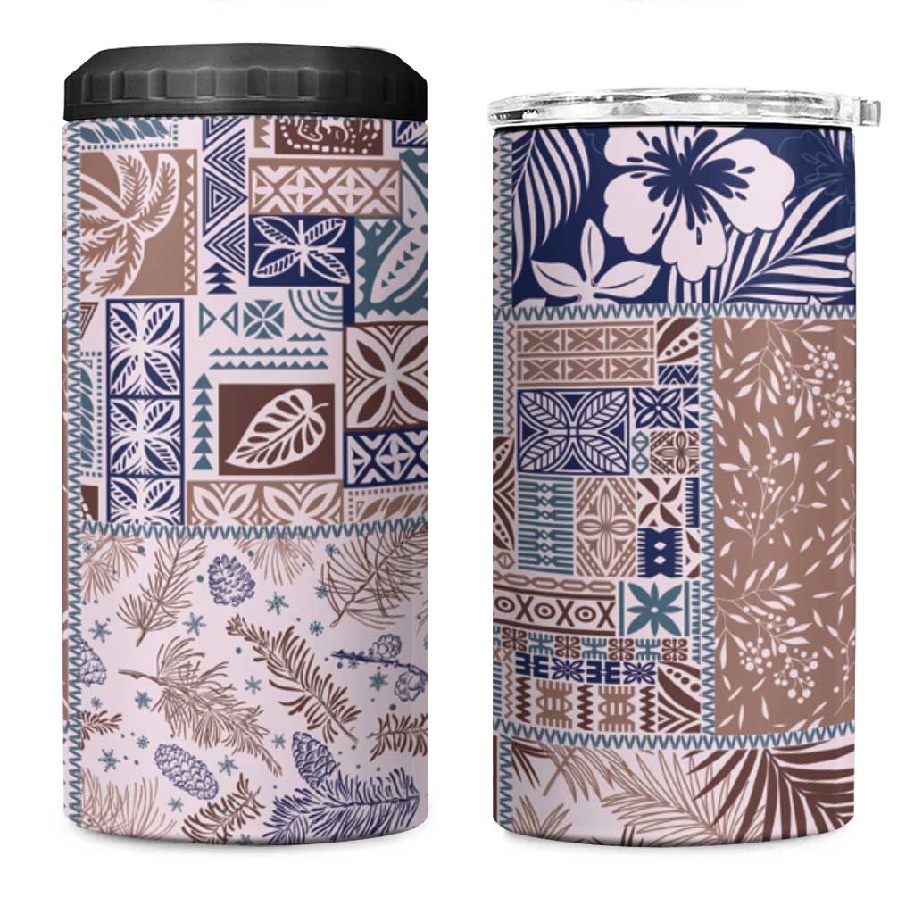 Aloha Hawaii Pastel Christmas Patchwork 4 in 1 Can Cooler Tumbler Rustic Style - Polynesian Pride