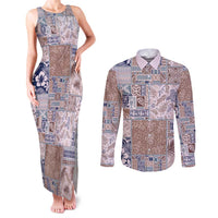 Aloha Hawaii Pastel Christmas Patchwork Couples Matching Tank Maxi Dress and Long Sleeve Button Shirt Rustic Style - Polynesian Pride
