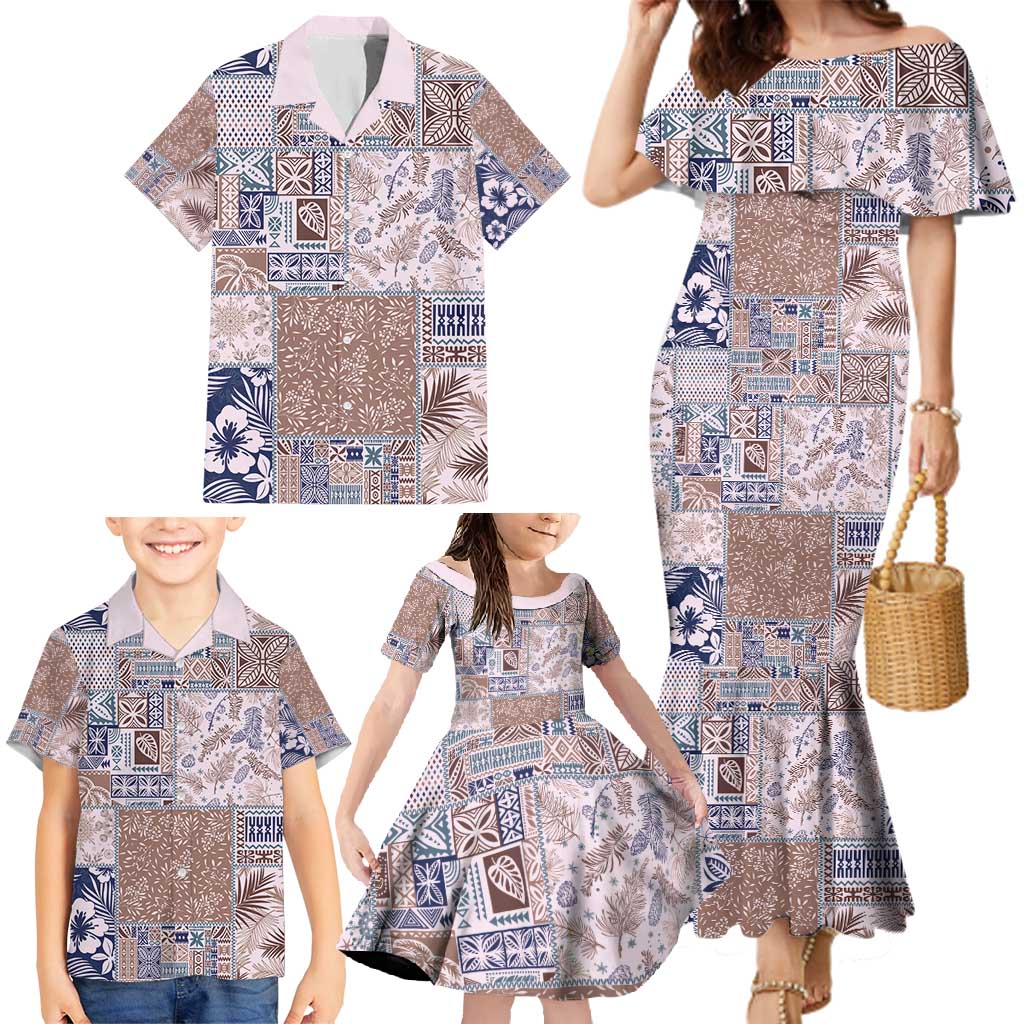 Aloha Hawaii Pastel Christmas Patchwork Family Matching Mermaid Dress and Hawaiian Shirt Rustic Style - Polynesian Pride