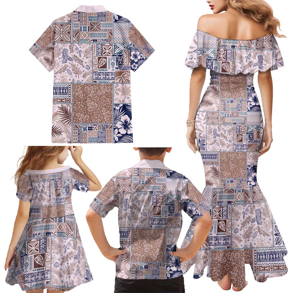 Aloha Hawaii Pastel Christmas Patchwork Family Matching Mermaid Dress and Hawaiian Shirt Rustic Style - Polynesian Pride