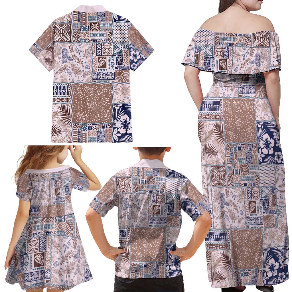 Aloha Hawaii Pastel Christmas Patchwork Family Matching Off Shoulder Maxi Dress and Hawaiian Shirt Rustic Style - Polynesian Pride