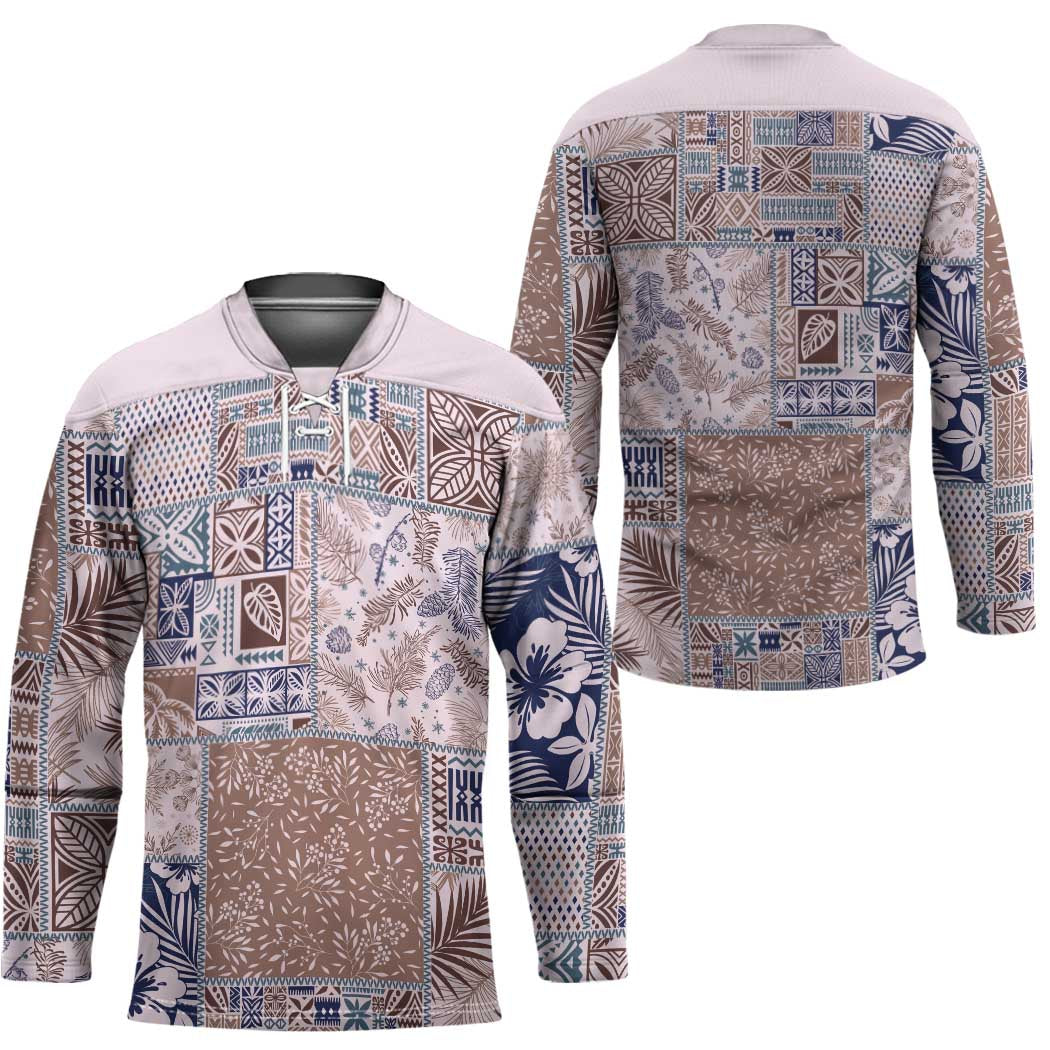 Aloha Hawaii Pastel Christmas Patchwork Hockey Jersey Rustic Style - Polynesian Pride