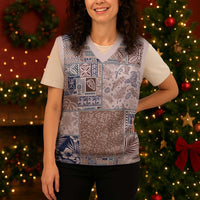 Aloha Hawaii Pastel Christmas Patchwork Christmas Knitted V-Neck Vest Rustic Style - Polynesian Pride