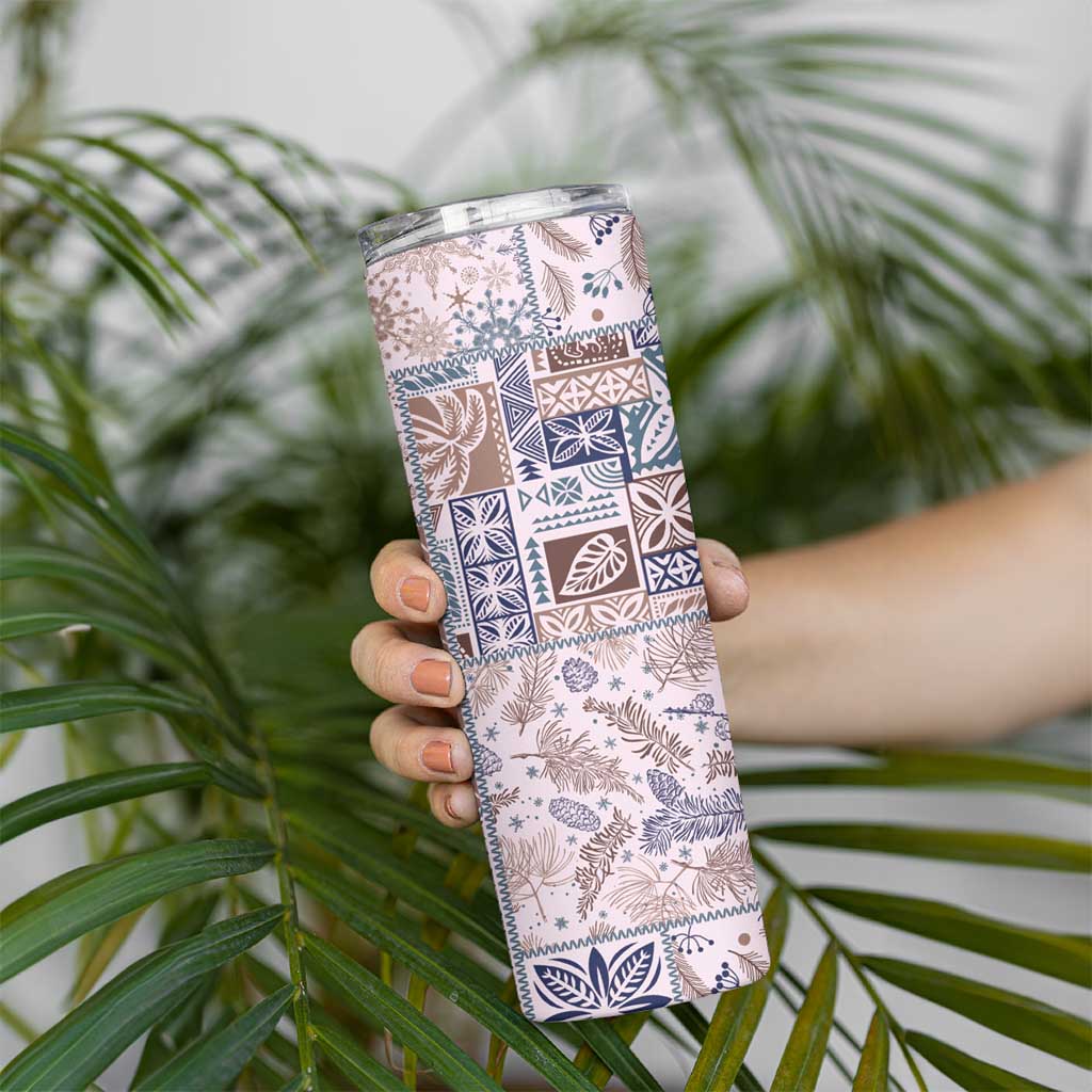 Aloha Hawaii Pastel Christmas Patchwork Skinny Tumbler Rustic Style - Polynesian Pride