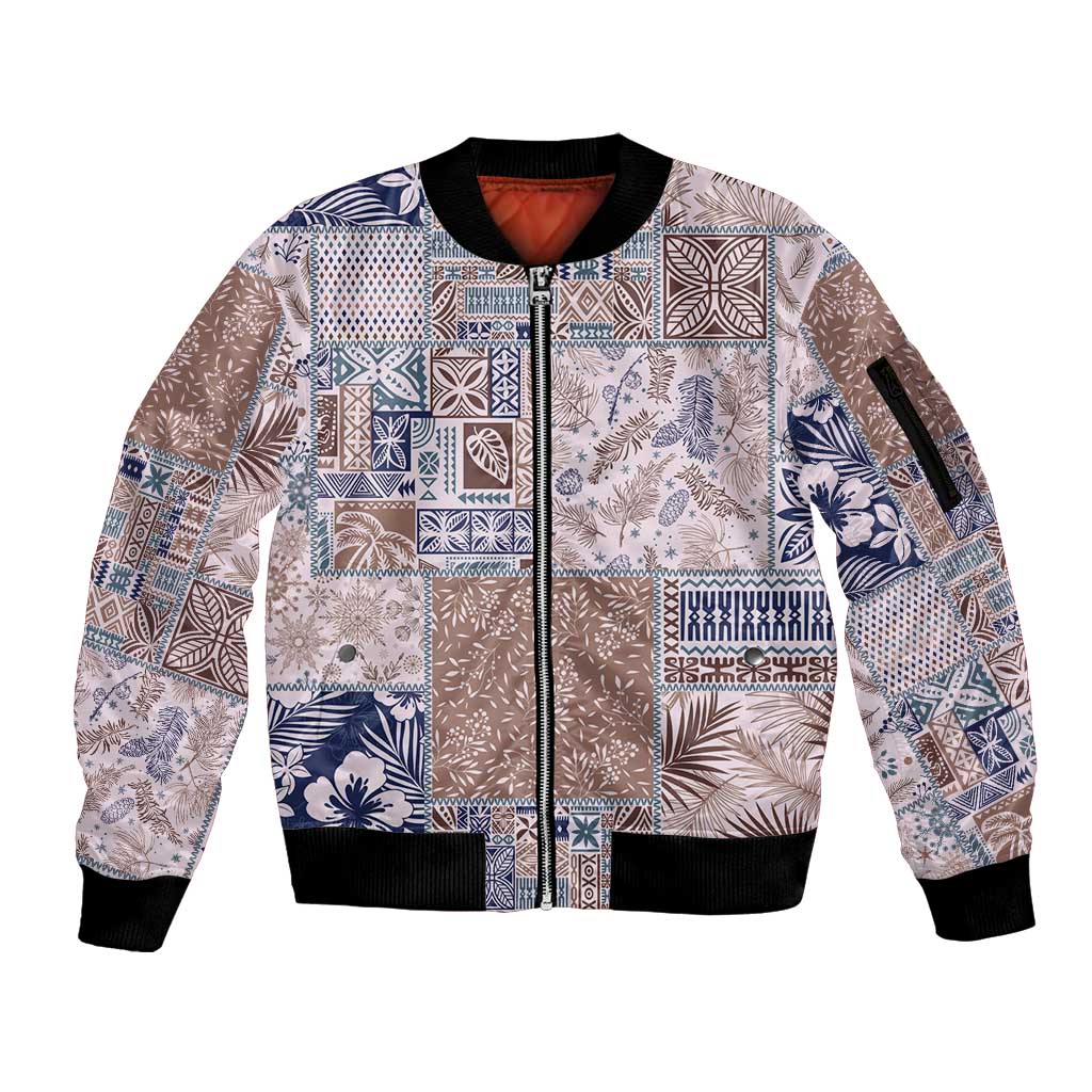 Aloha Hawaii Pastel Christmas Patchwork Sleeve Zip Bomber Jacket Rustic Style - Polynesian Pride