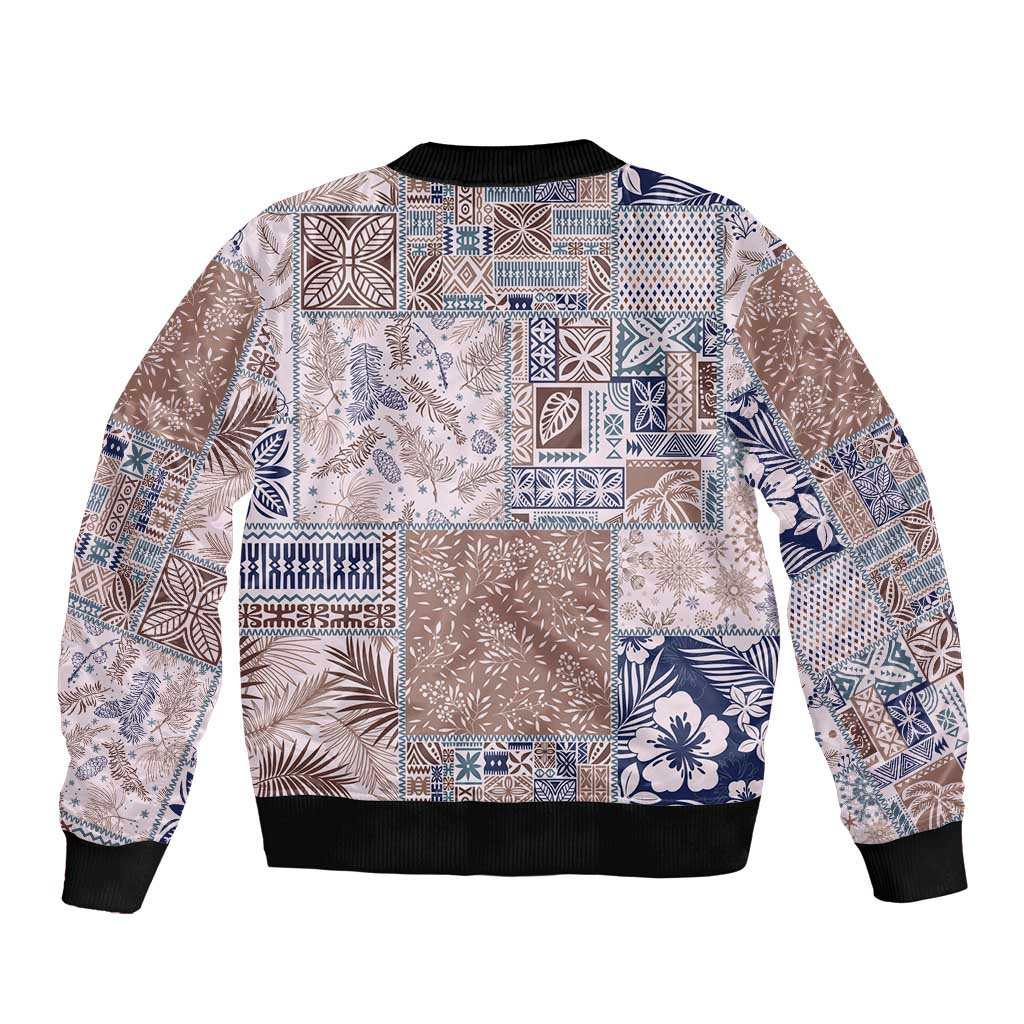 Aloha Hawaii Pastel Christmas Patchwork Sleeve Zip Bomber Jacket Rustic Style - Polynesian Pride
