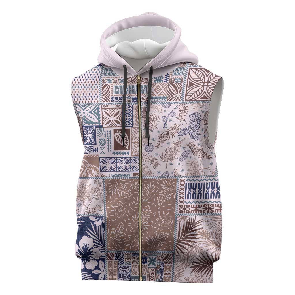 Aloha Hawaii Pastel Christmas Patchwork Sleeveless Zip Hoodie Rustic Style - Polynesian Pride