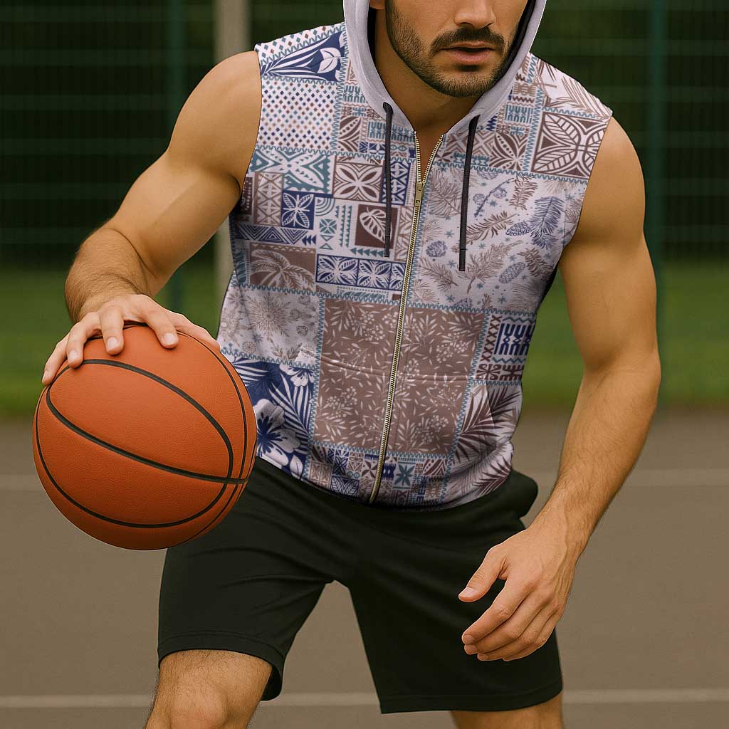 Aloha Hawaii Pastel Christmas Patchwork Sleeveless Zip Hoodie Rustic Style - Polynesian Pride