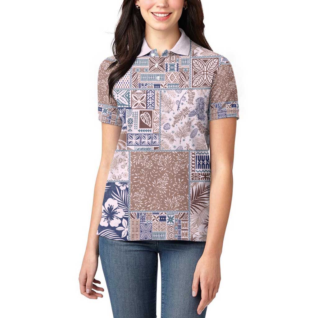 Aloha Hawaii Pastel Christmas Patchwork Women Polo Shirt Rustic Style - Polynesian Pride