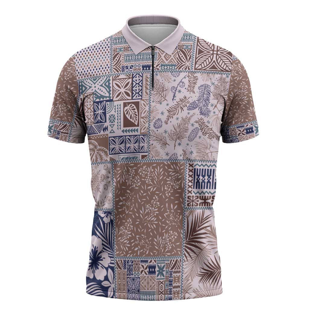 Aloha Hawaii Pastel Christmas Patchwork Zipper Polo Shirt Rustic Style - Polynesian Pride
