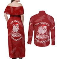 New Zealand Christmas Couples Matching Off Shoulder Maxi Dress and Long Sleeve Button Shirts Silver Fern Mix Kiwi Bird Ver01 LT7 - Polynesian Pride