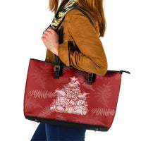 New Zealand Christmas Leather Tote Bag Silver Fern Mix Kiwi Bird Ver02 LT7 Red - Polynesian Pride