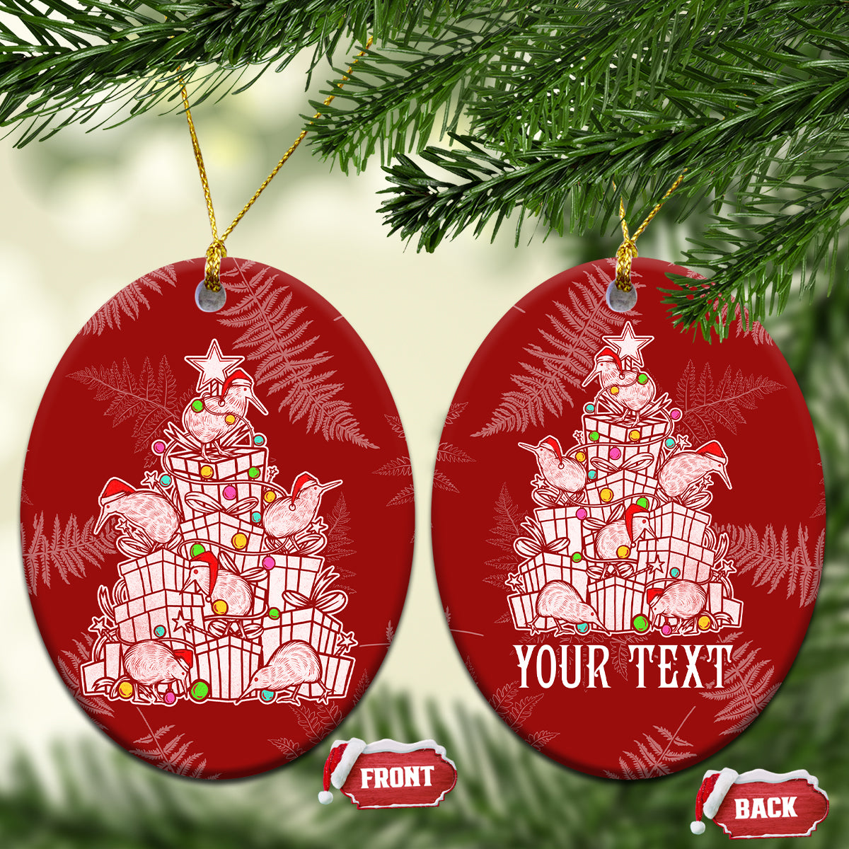 New Zealand Christmas Ceramic Ornament Silver Fern Mix Kiwi Bird Ver02 LT7 - Polynesian Pride