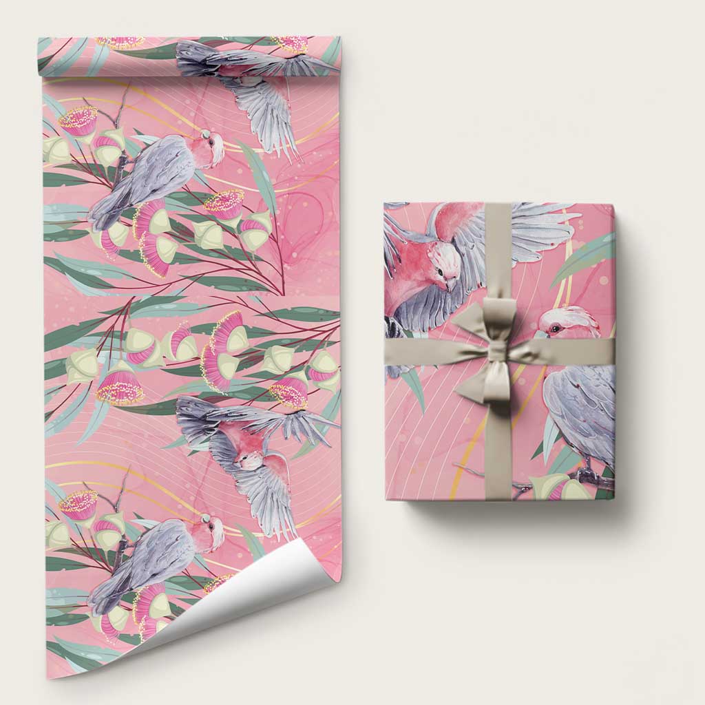 Australia Breast Cancer Awareness Wrapping Paper Pink Galah with Eucalyptus Flowers
