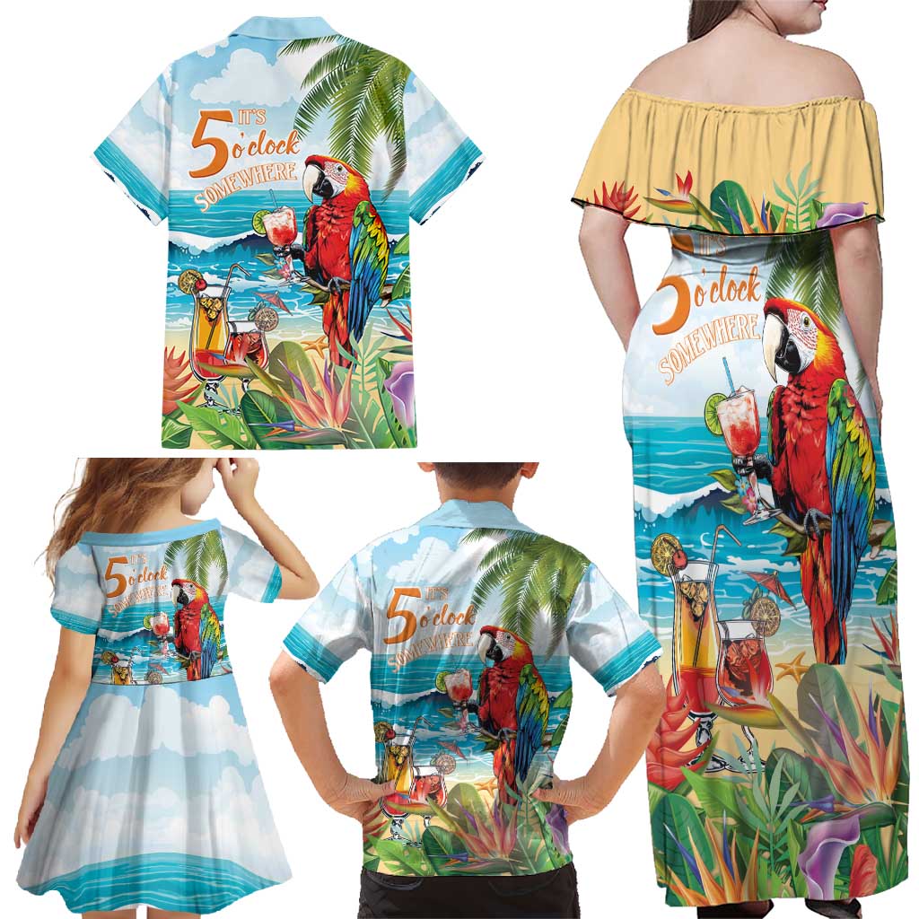 Aloha Hawaii Christmas Family Matching Off Shoulder Maxi Dress and Hawaiian Shirt It's 5 o'clock Somewhere