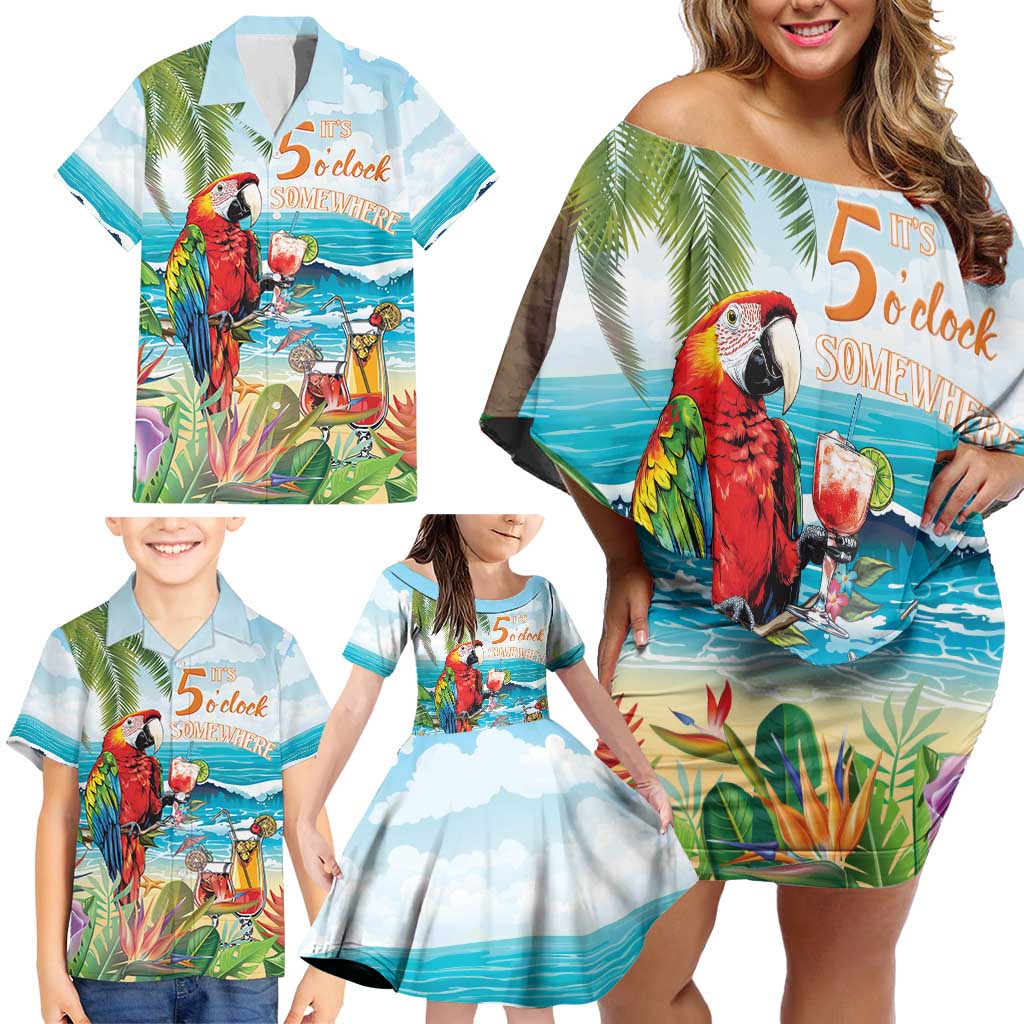 Aloha Hawaii Christmas Family Matching Off Shoulder Short Dress and Hawaiian Shirt It's 5 o'clock Somewhere