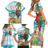 Aloha Hawaii Christmas Family Matching Short Sleeve Bodycon Dress and Hawaiian Shirt It's 5 o'clock Somewhere