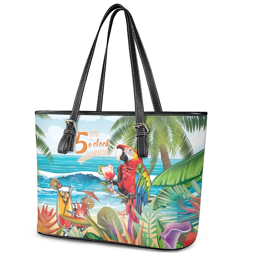 Aloha Hawaii Christmas Leather Tote Bag It's 5 o'clock Somewhere