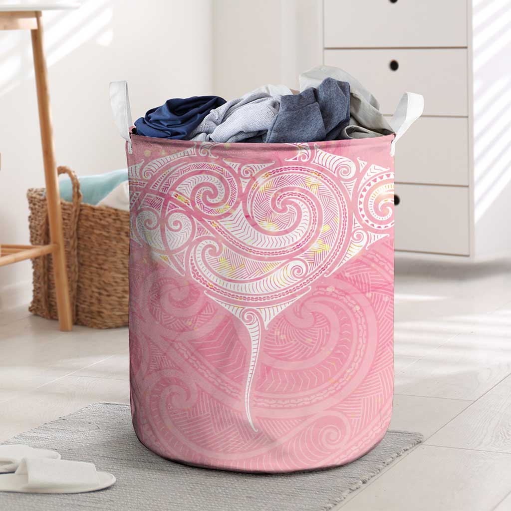 Breast Cancer Awareness Maori Aotearoa Laundry Basket Manta Ray - Pink Glaze LT7 Pink - Polynesian Pride