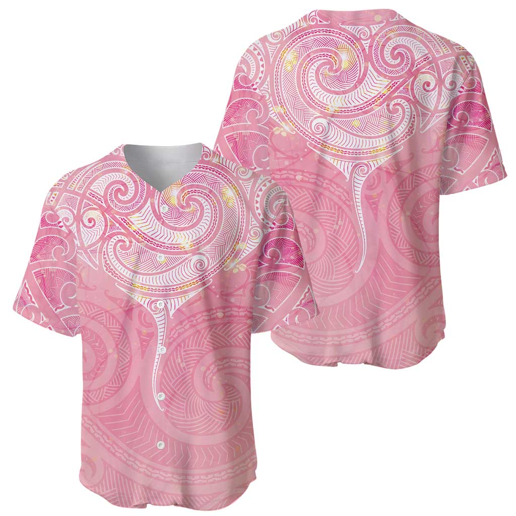Breast Cancer Awareness Maori Aotearoa Baseball Jersey Manta Ray - Pink Glaze - Polynesian Pride